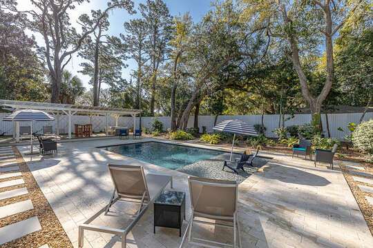 There's plenty of poolside seating for dining, sunning, or relaxing
