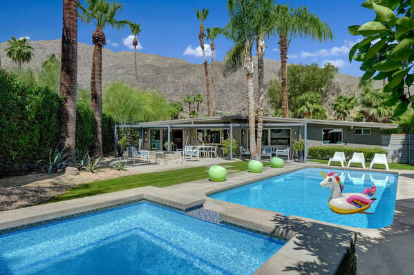 HUGE RESORT STYLE  BACKYARD WITH POOL, SPA, FIREPIT, GAS GRILL, KITCHEN BAR, COVERED DINING AND MOUNTAIN VIEWS!