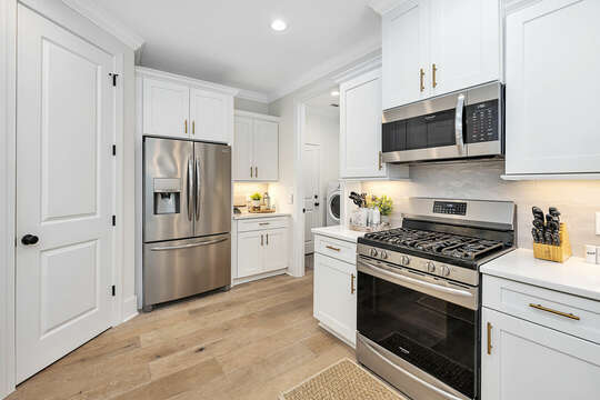 Kitchen features all stainless steel appliances