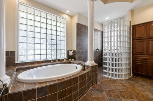 Grand Master Bath with a Soaking Tub and Walk-in Shower