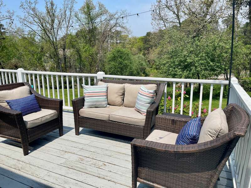 Seating area on deck - 671 Great Fields Rd Brewster Cape Cod - Beach Glass - New England Vacation Rentals
