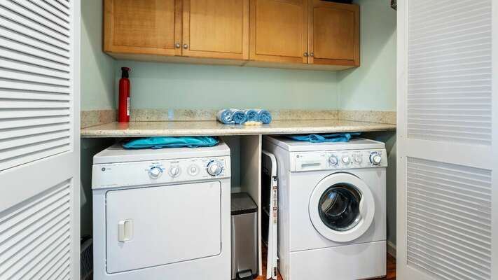 Full sized washer/dryer located on the main level