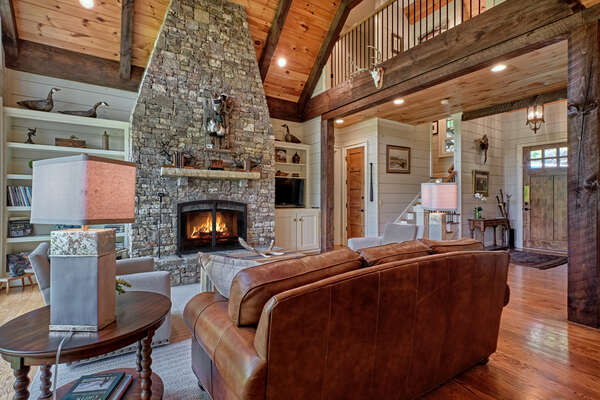 Living Room with wood-burning fireplace