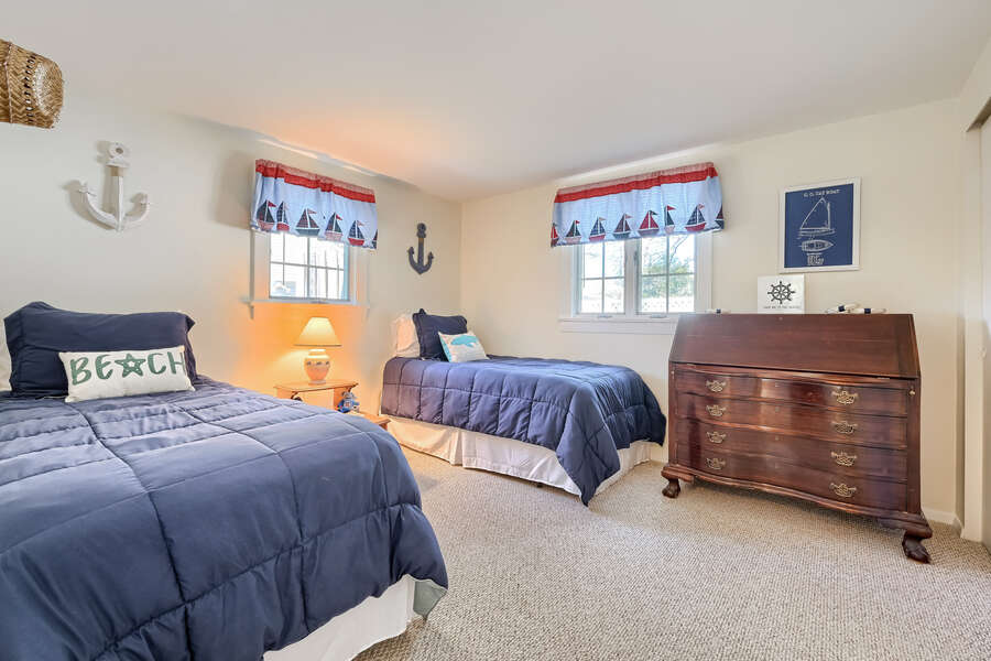 Bedroom #2 with 2 Twin beds,  nightstand and dresser -77 Linden Lane-Osterville-Cape Cod-New England Vacation Rentals