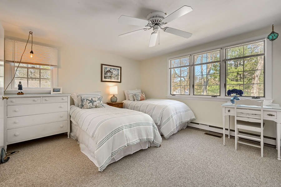 Bedroom #3 with 2 twin beds, desk and dresser -77 Linden Lane-Osterville-Cape Cod-New England Vacation Rentals
