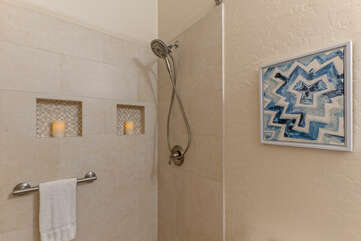 Bathroom 3 has a large walk-in shower. Shampoo, conditioner and body wash are supplied in all showers.