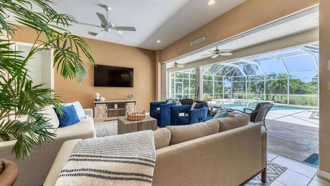 Living room overlooking the pool
