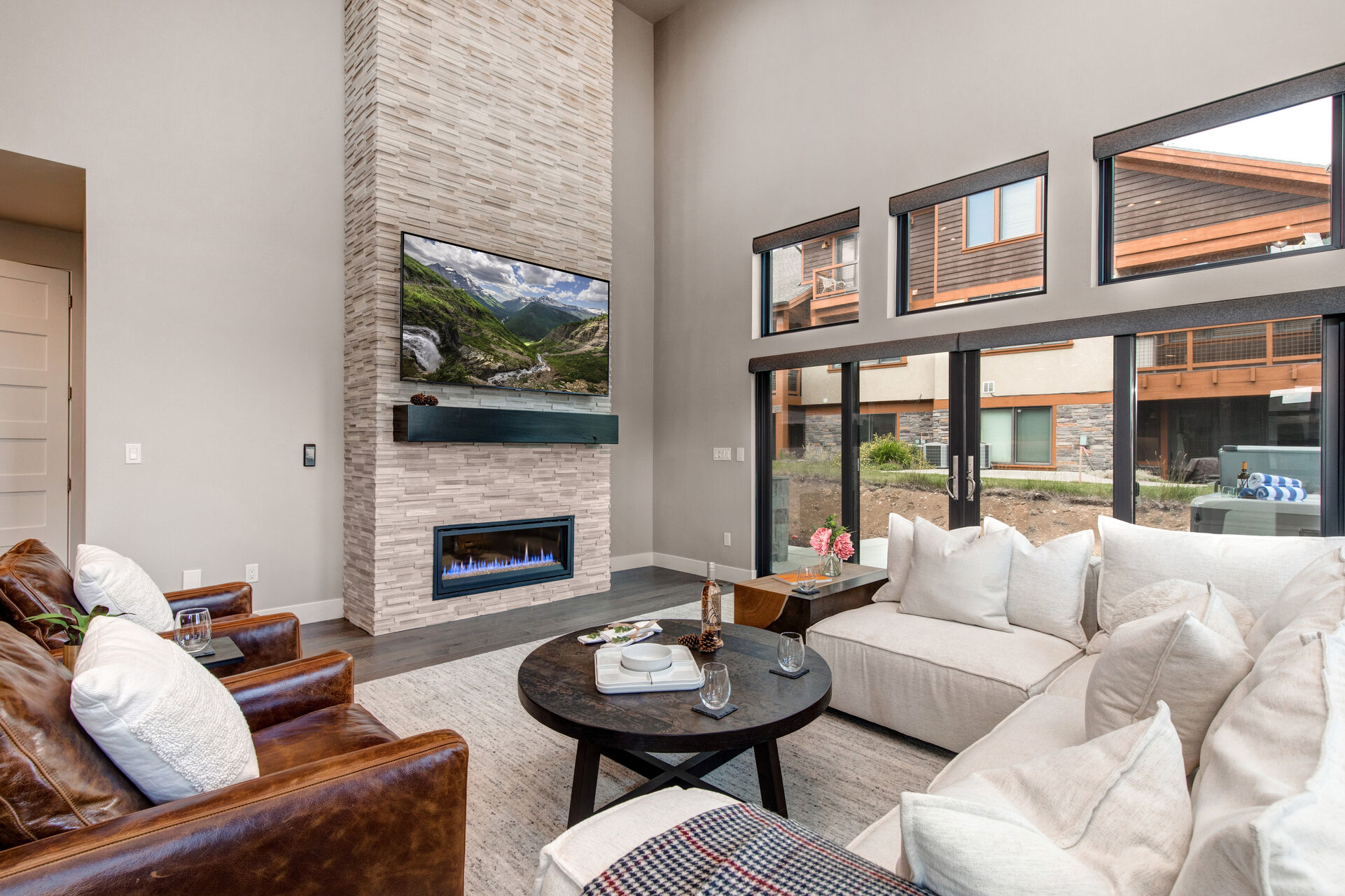 Comfortable Living Room with a Smart TV and Gas Fireplace