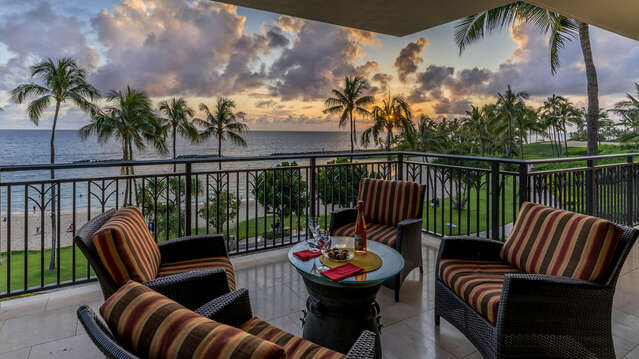 balcony seating with a beautiful vacation rental view of the ocean