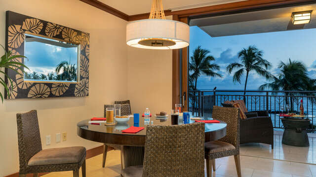 comfortable Dining area with an ocean view