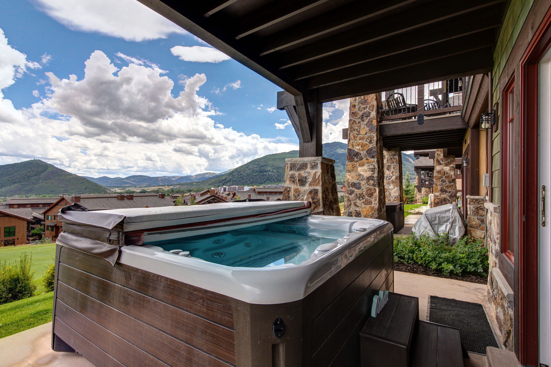 Lower Level Private Hot Tub Patio with stunning views of Canyons Golf Course and Resort