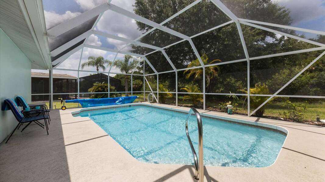 The private pool overlooks private wooded areas, no rear neighbors!