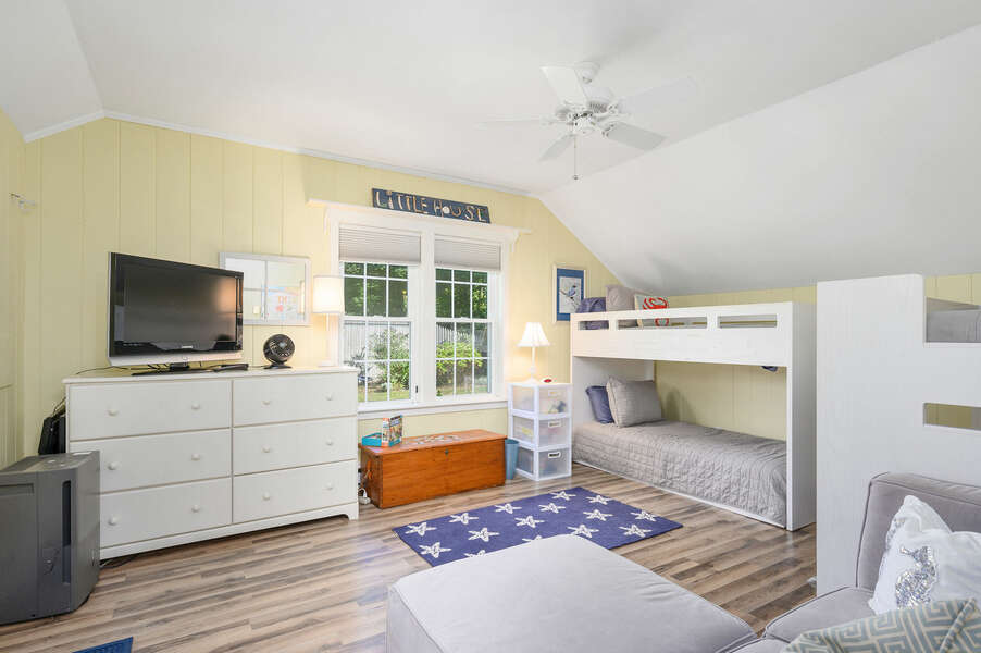 Two sets of child-size bunk beds in Bedroom #1 at 6 Brooks Lane Harwich Port Cape Cod - New England Vacation Rentals  #BookNEVRDirectBrooksLaneBeachHouse