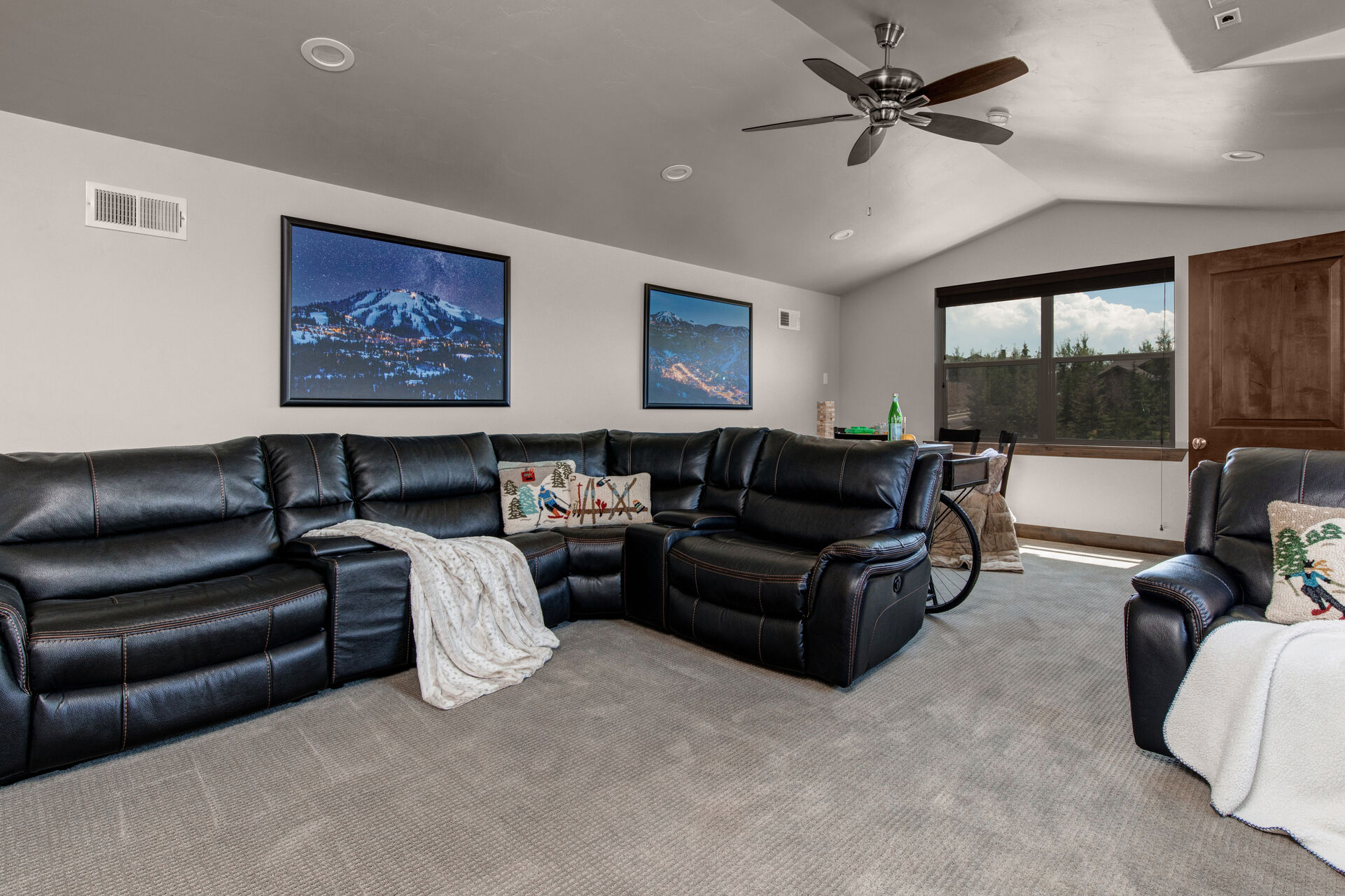 Upper Level Bonus Room with a Large Recliner Sectional Sofa