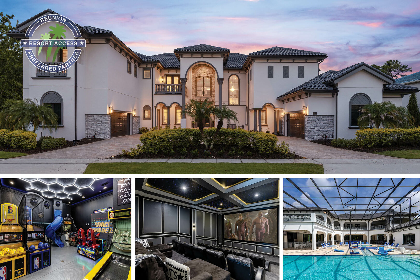 Vacation in luxury in this 12 bed, 13,687 sq. ft., 1 acre lot, south facing screened-in pool with theater room, 3 games  rooms, & gym  | PHOTOS TAKEN: February 2023