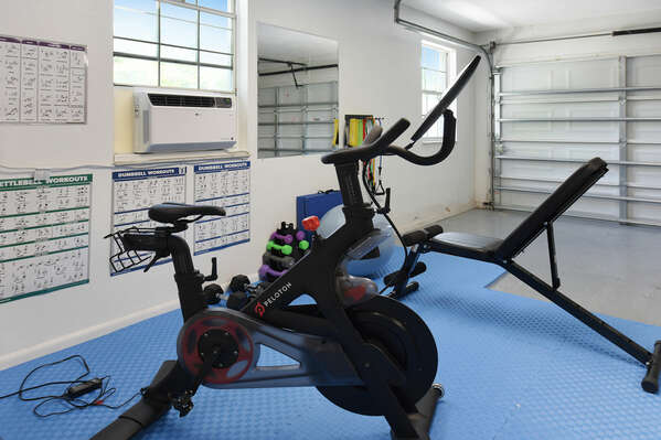 AC, Peloton and work out area in the garage