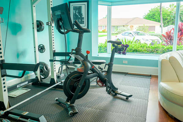 Peleton bike for guest use in gym room