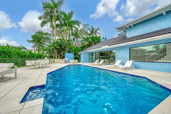 Heated, Saltwater Pool is the focus of the recently renovated private yard