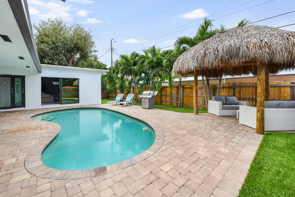 Heated Pool, shaded seating area and BBQ