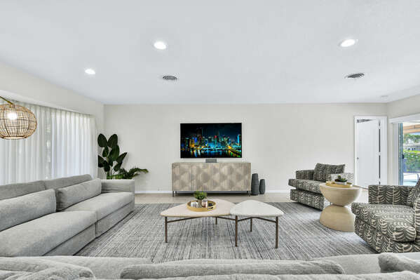Living area is open plan and has modern furnishings