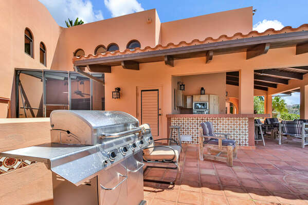 BBQ grill and outdoor kitchen area