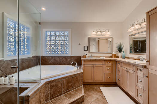 Main House Master Bath with Two Sinks and Jetted Tub