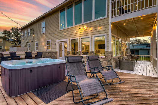 Large Side Deck with Patio Seating and Private Hot Tub
