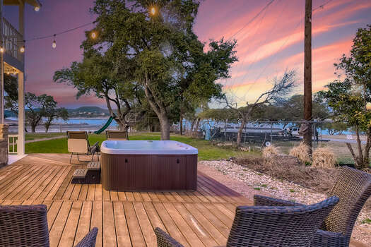 Large Side Deck with a Hot Tub and Lake Travis Views