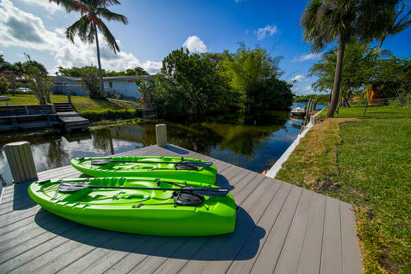 Yard leads down to the waters edge, where you can take a kayak and meander through tranquil backwaters