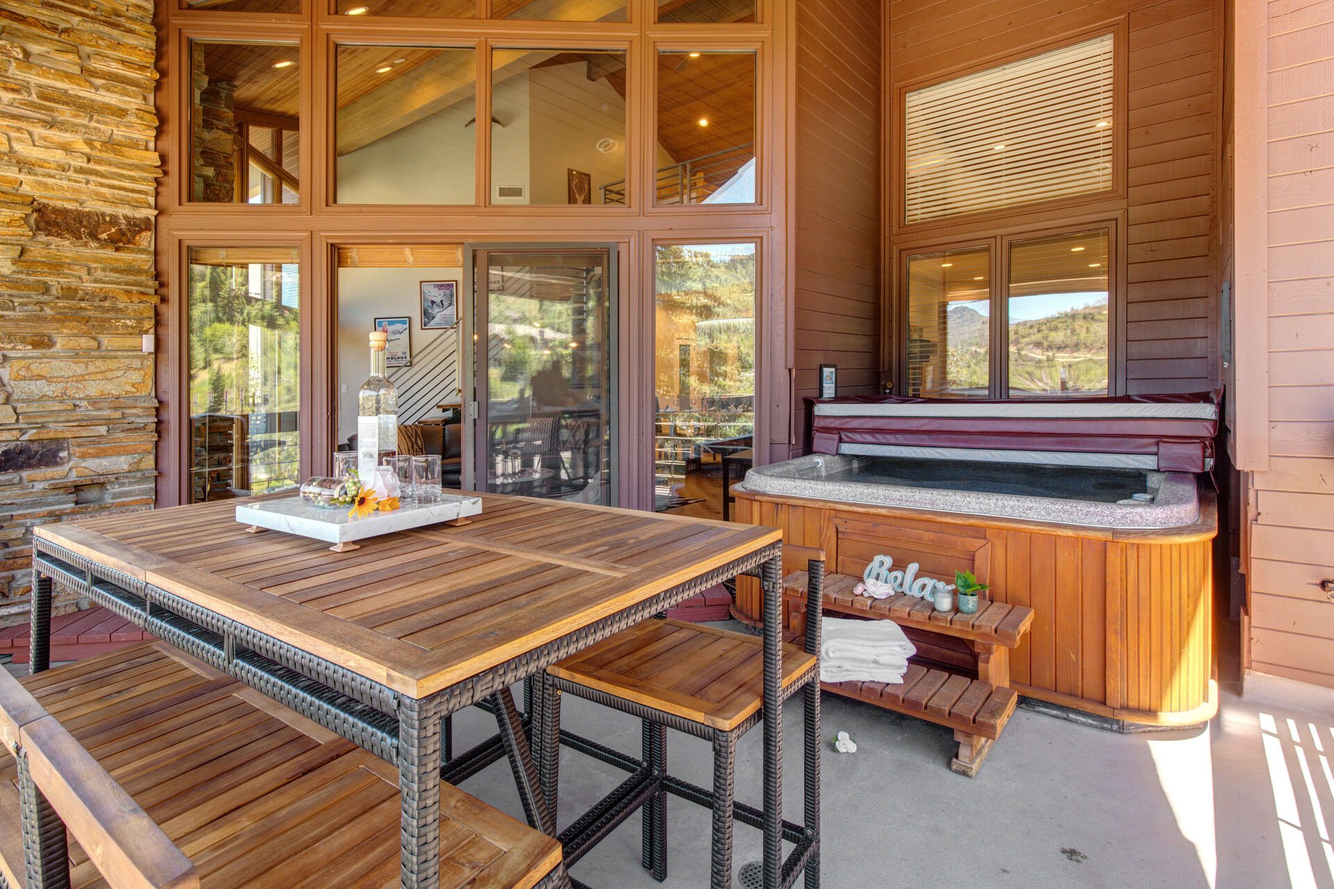 Larger Deck with a Hot Tub and High-top Table