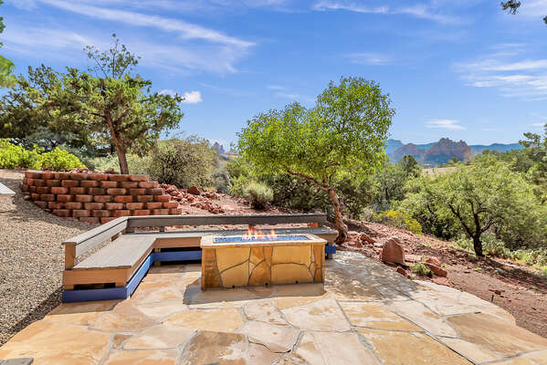 Flagstone Patio with a Gas Fire Pit and of Course Red Rock Views
