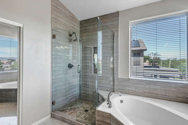 Large Walk in Shower and Large Soaking Tub