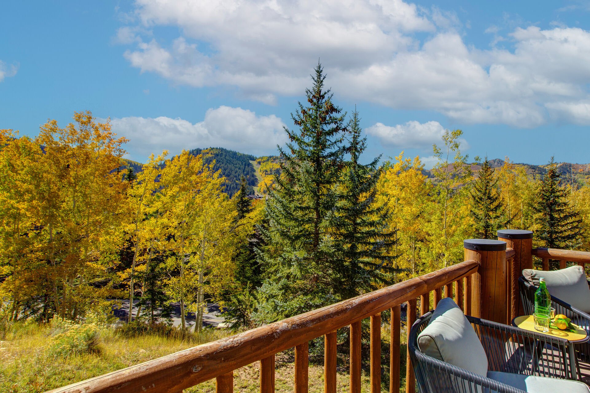 Private deck overlooking the beautiful surrounding mountains with BBQ grill and contemporary outdoor furnishings
