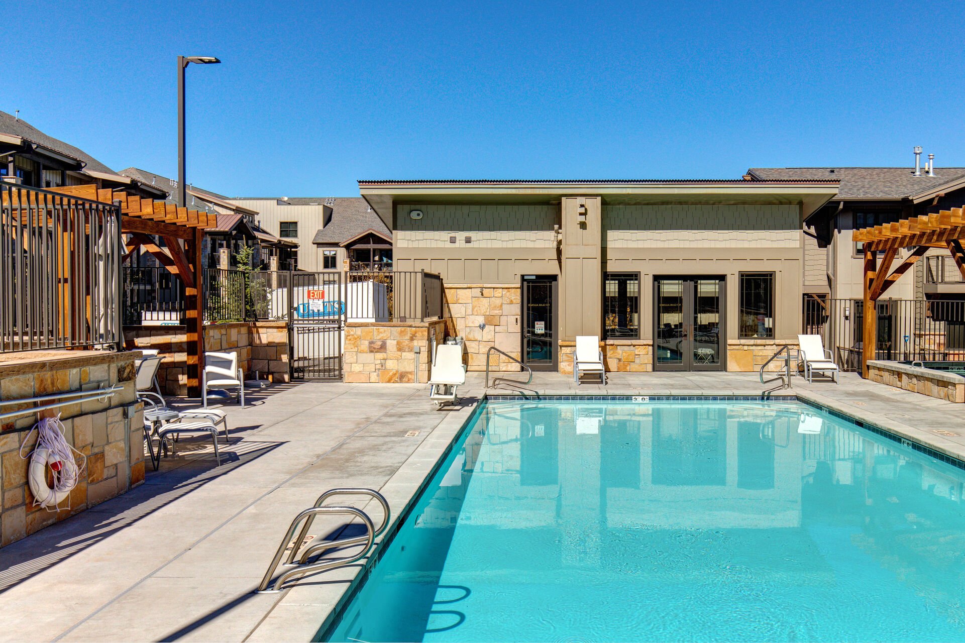 Blackstone Ameneties Building with year-round heated pool, hot tub, and fitness center