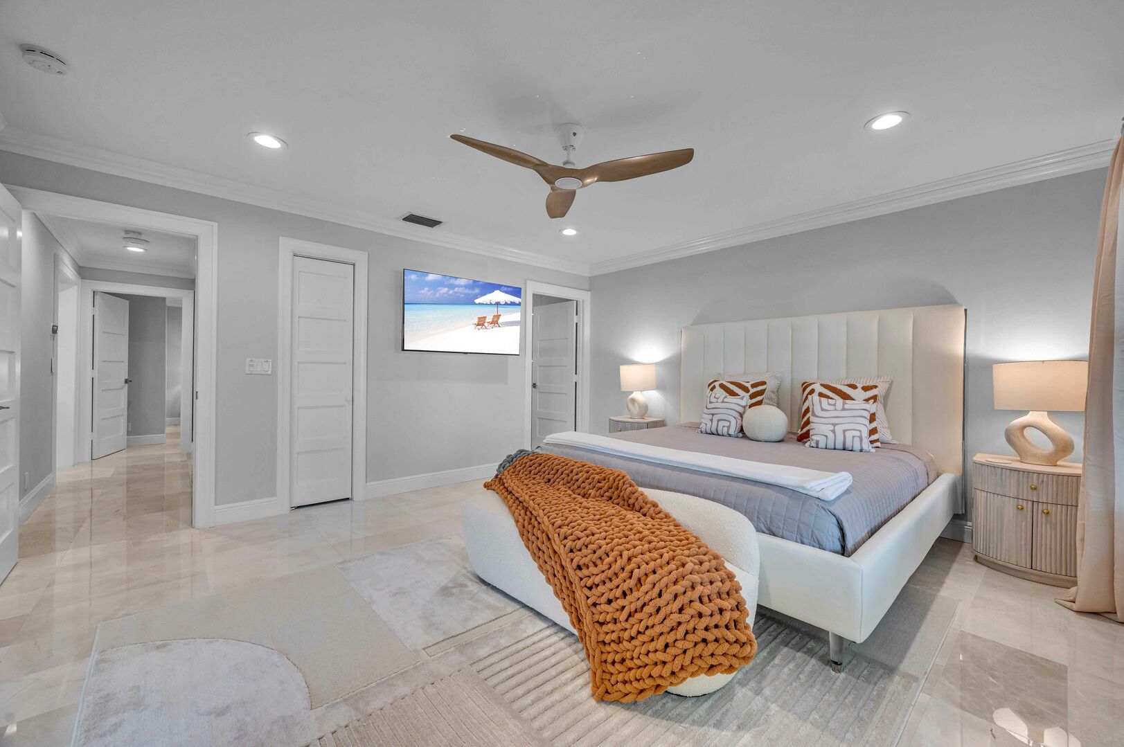 Bedroom six boasts a king bed, ensuite bathroom and smart TV.