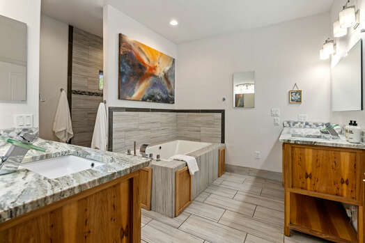 Grand Master Bath with Two Separate Vanities and Soaking Tub