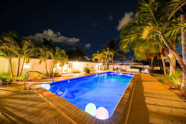 Swimming at night year round in this heated pool