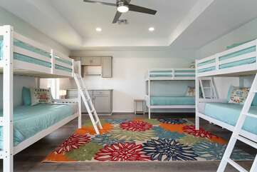 Guest bedroom with three bunk beds