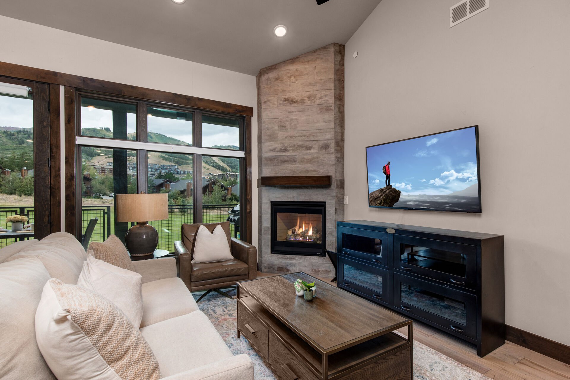 Living Room with a Gas Fireplace and Ski Resort Views