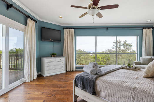 Master Bedroom with a King Bed, Roku TV and Private Deck