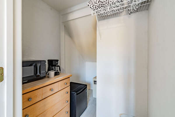 Master bedroom upstairs- microwave, coffee maker and mini fridge