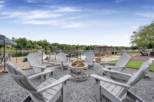 Fire Pit with Seating with stunning view of Lake Harmony