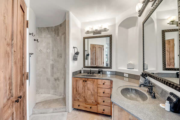 En Suite Master Bathroom with Dual Sinks and Large Wrap Around Walk-in Shower