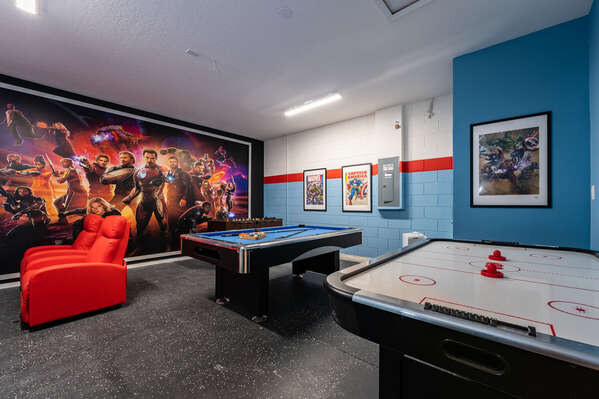 Games room showing air hockey and pooltable