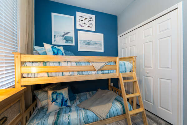 Bedroom 3 with twin bunk beds. Bunks are meant for smaller children