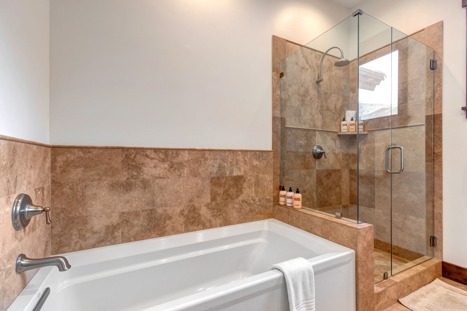 Bedroom 3 Bathroom with large tile/glass shower and separate tub