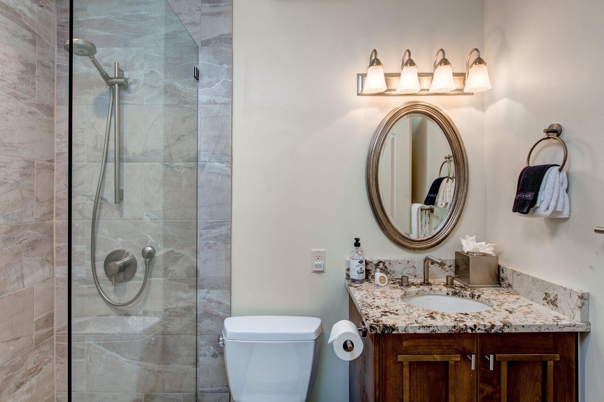 Master Bathroom with tile and glass shower