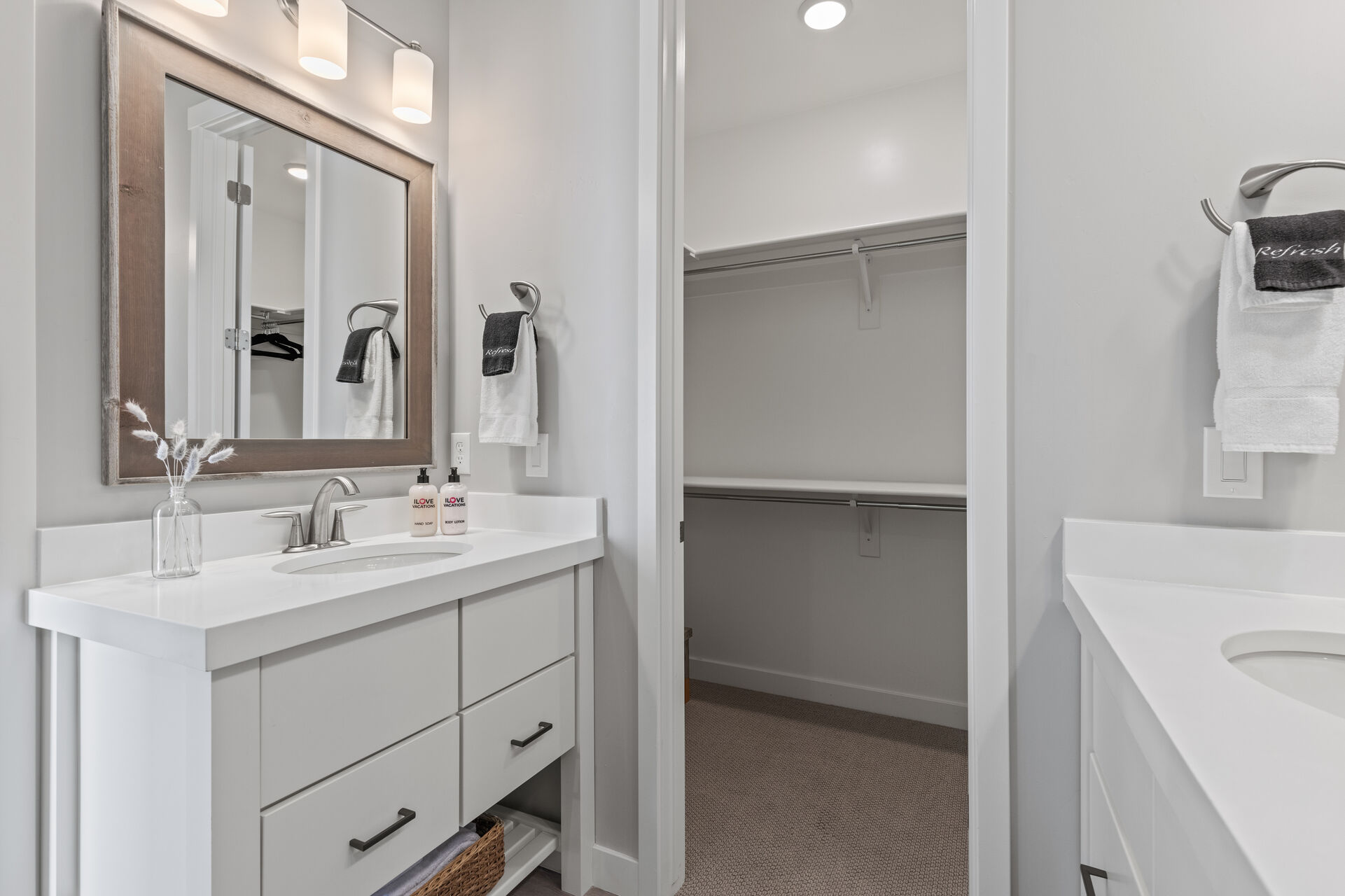 Master Bath with Two Separate Vanities and Walk-in Closet