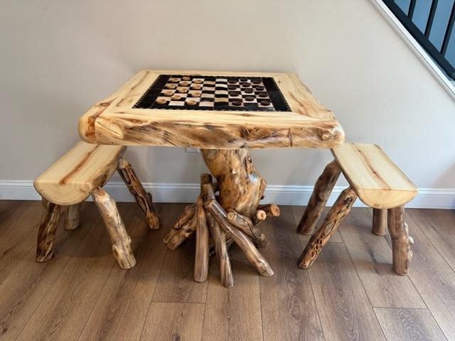 Custom Reclaimed Wood Checkers Table and Seats