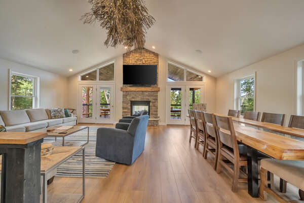 4th Floor Open Concept Great and Dining Rooms with Indoor/Outdoor Fireplace